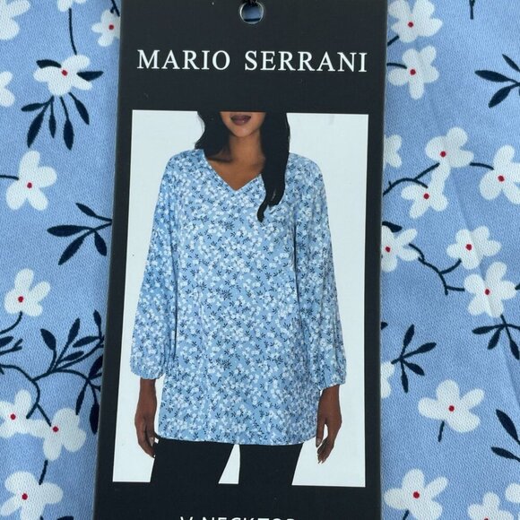 Mario Serrani Womens Blue Floral Print 3/4 Sleeve Blouse XXL NWT 2443 - Picture 3 of 9